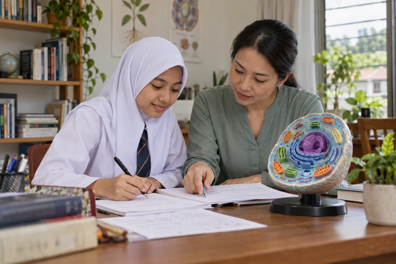 Pelajar belajar persediaan A+ Biologi SPM bersama guru