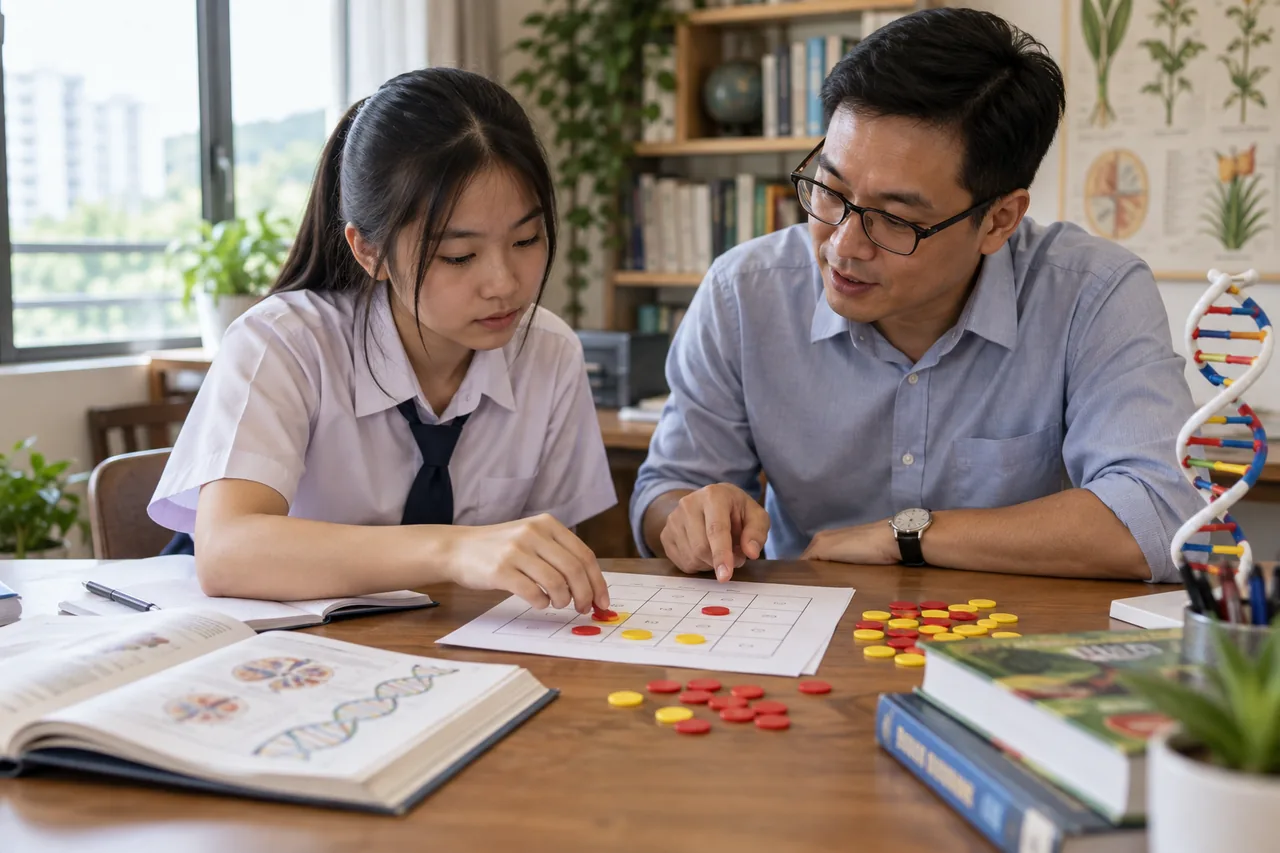 Student learning Form 5 SPM Biology with a Biology tutor