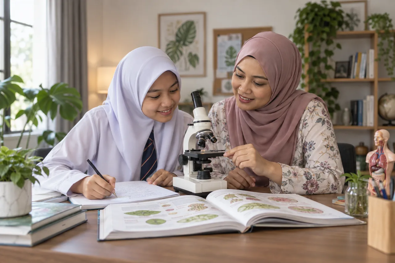 Pelajar belajar tuisyen Biologi SPM satu-ke-satu bersama guru