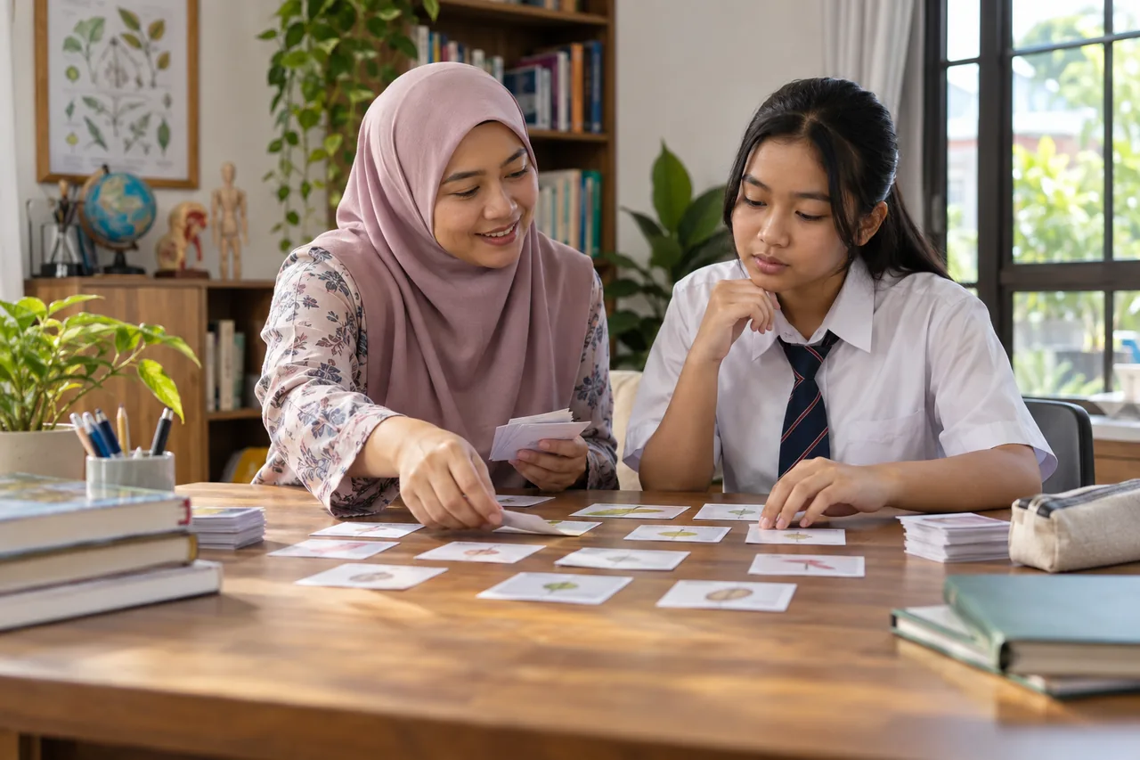 Pelajar belajar penilaian pembelajaran Biologi SPM bersama guru
