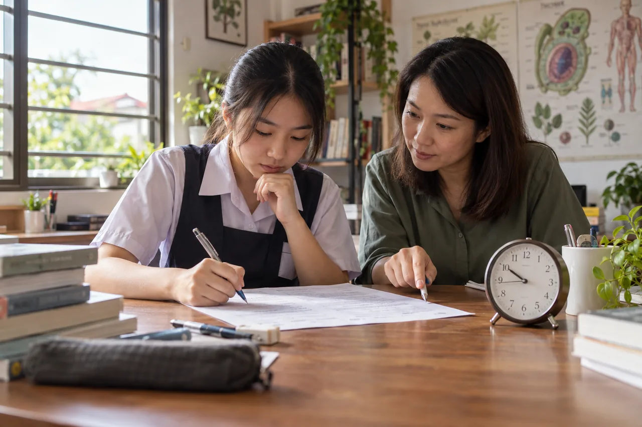 Student learning intensive SPM Biology revision with a Biology tutor
