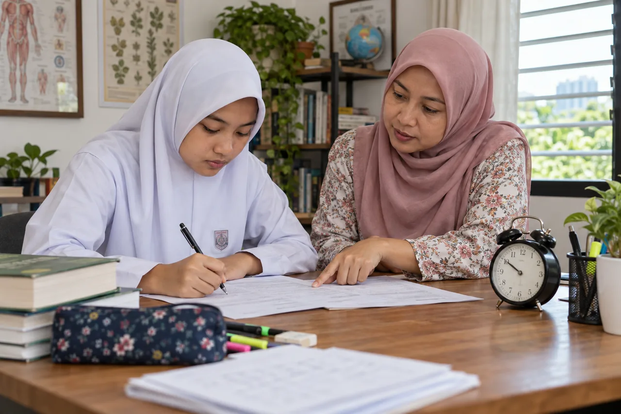 Pelajar belajar ulang kaji intensif Biologi SPM bersama guru