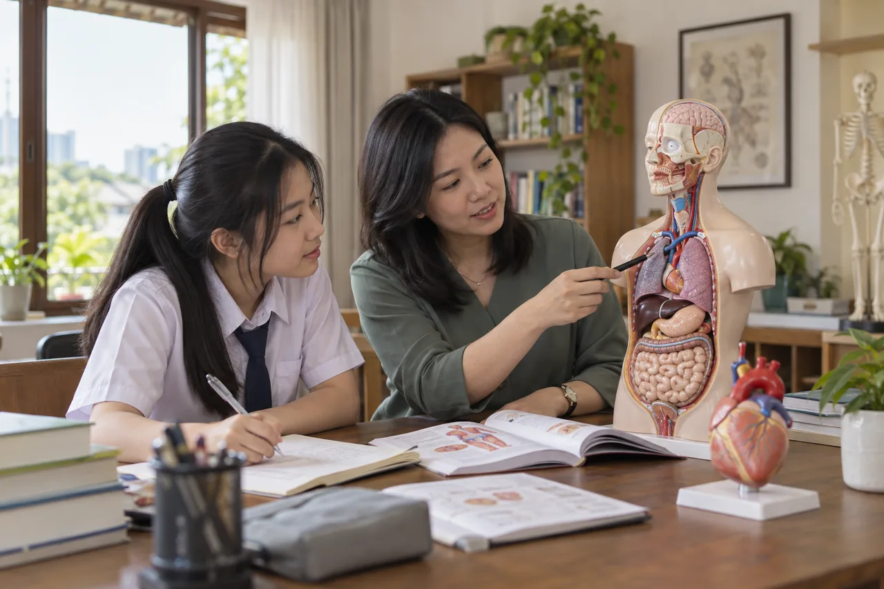 Student learning a one-to-one SPM Biology lesson with a Biology tutor