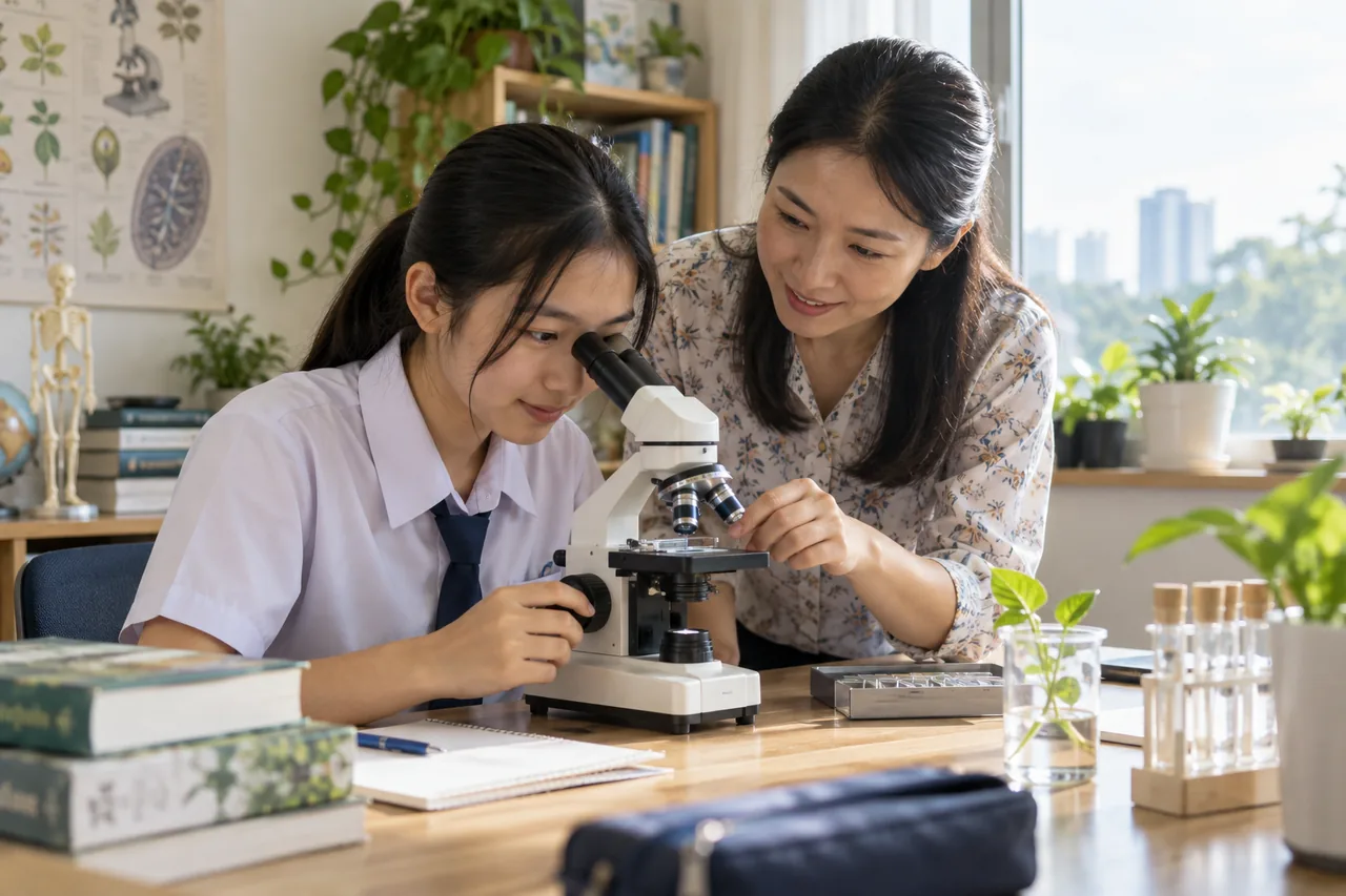 Student learning an SPM Biology lesson with a tutor with a Biology tutor