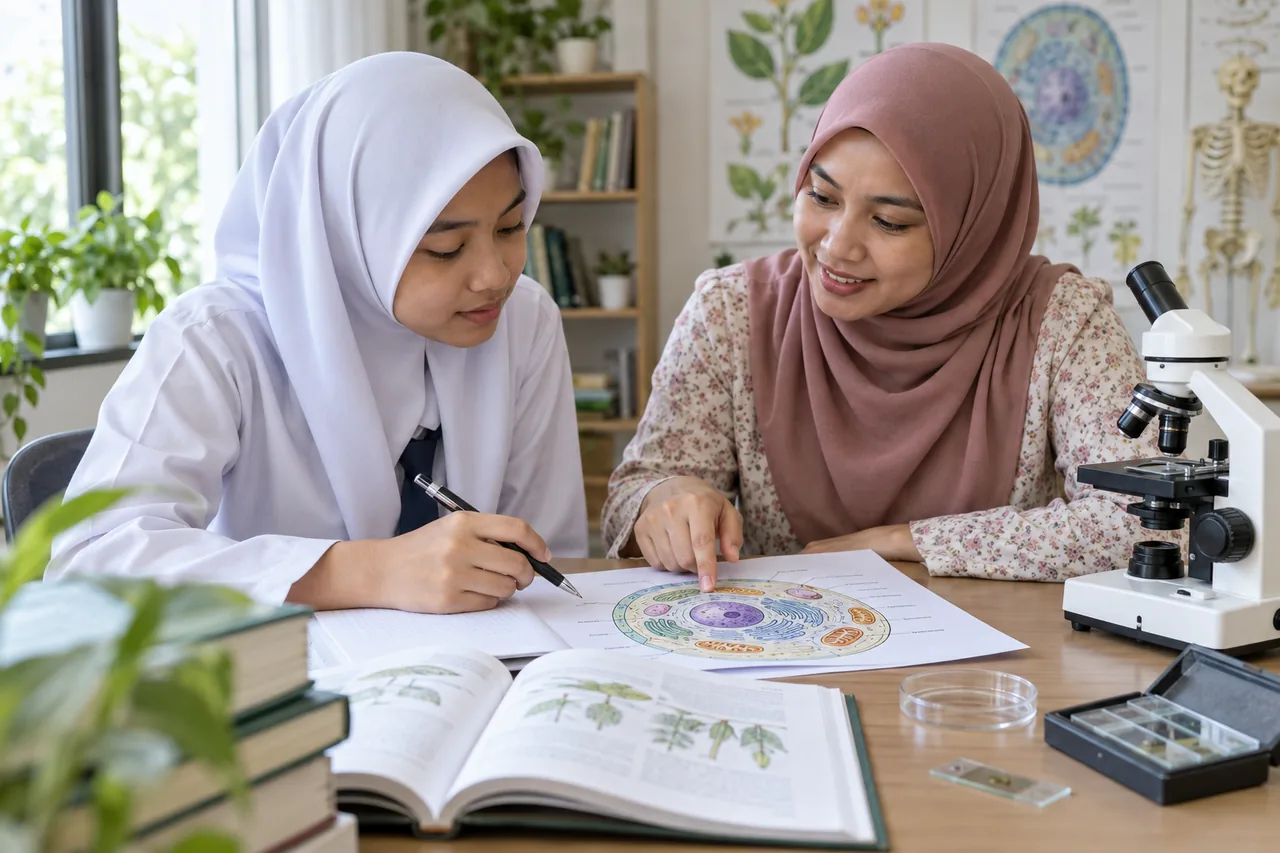 Pelajar belajar tuisyen Biologi SPM bersama guru