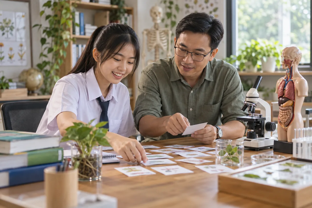 Student learning the SPM Biology syllabus with a Biology tutor