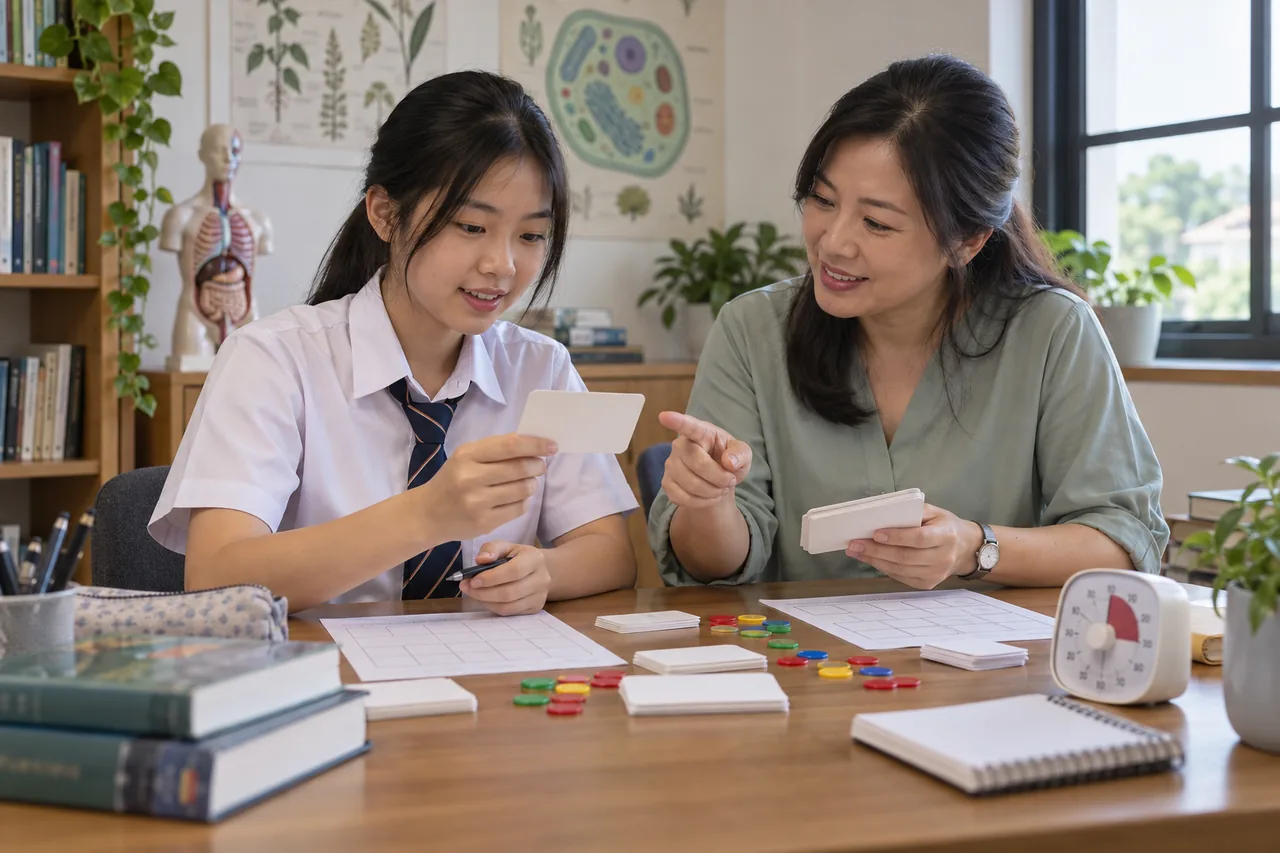 Student learning SPM Biology revision tools with a Biology tutor