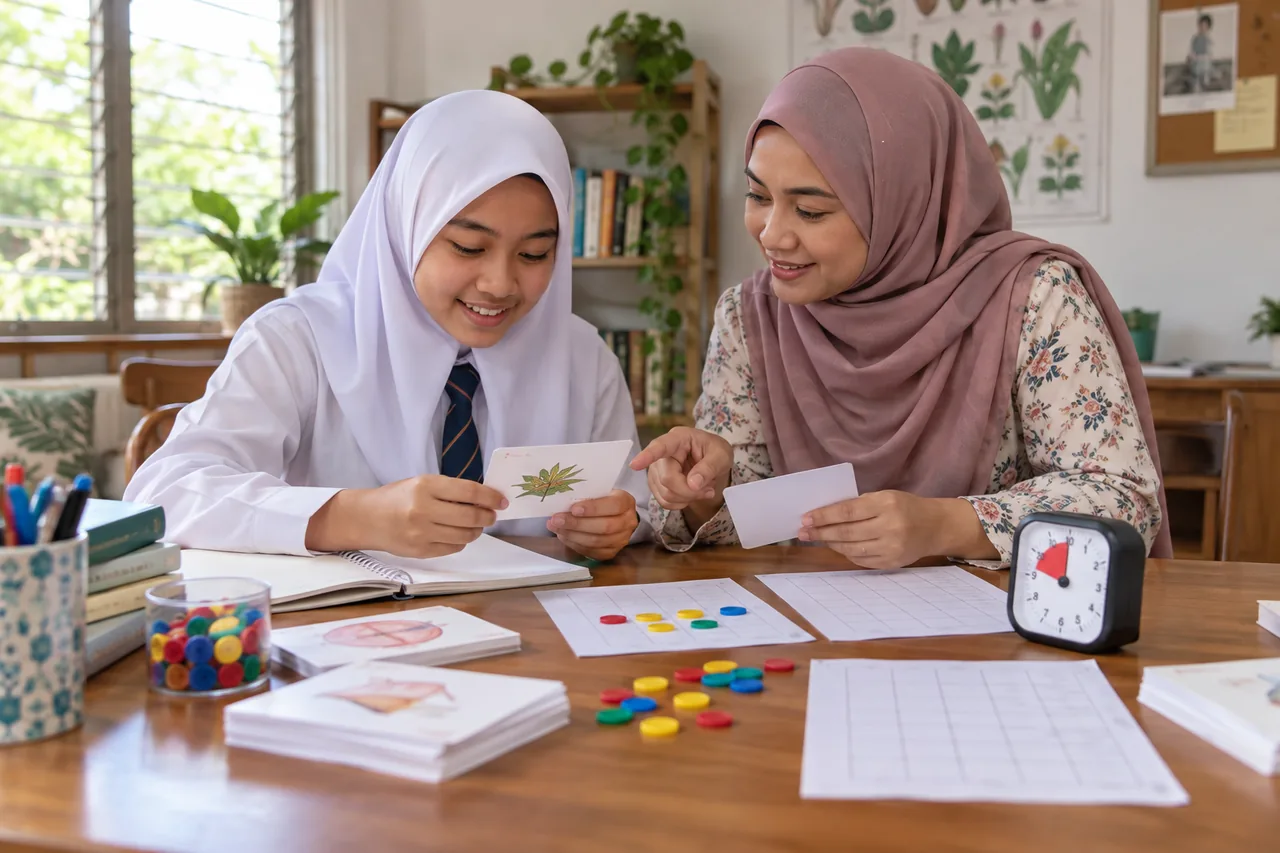 Pelajar belajar alat ulang kaji Biologi SPM bersama guru