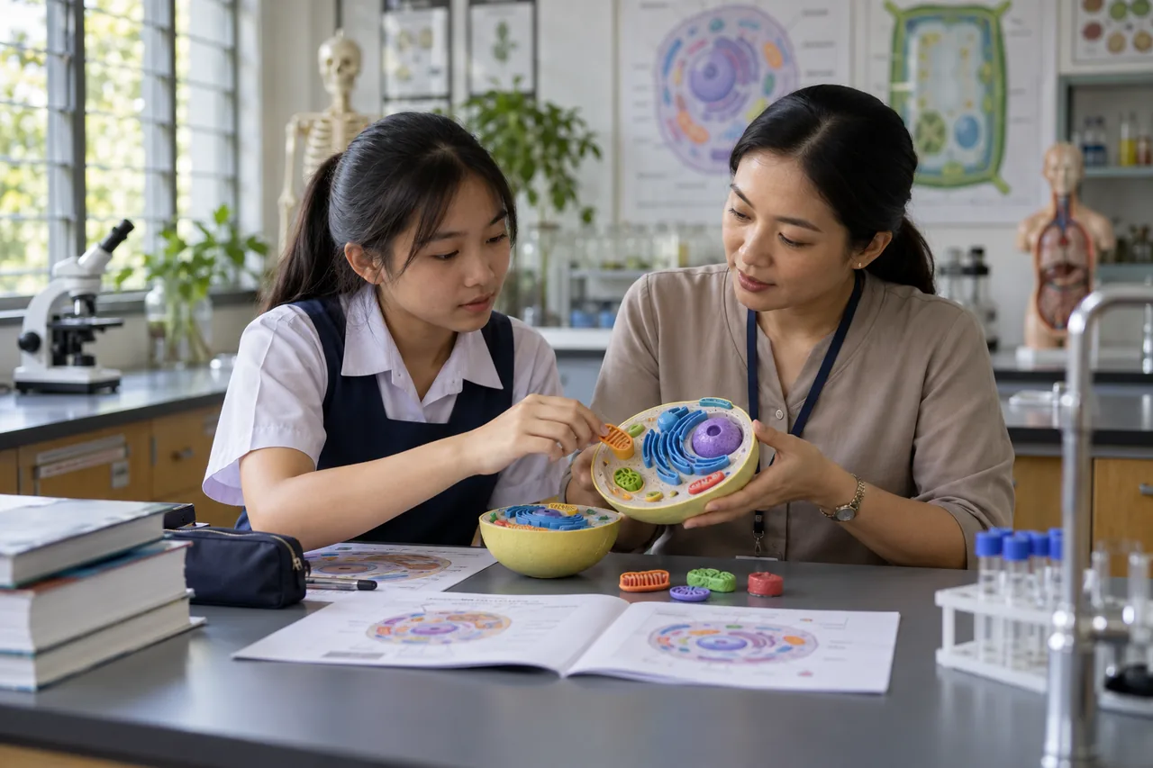Student learning SPM Biology foundation support with a Biology tutor